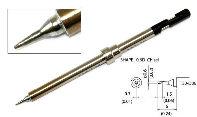 Hakko T30-D06 Tip, Chisel, 0.6 x 6mm, Micro, FM-2032