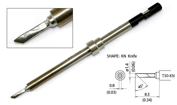 Hakko T30-KN Tip, Knife, 1.4mm/45&deg x 8.5mm, Micro, FM-2032