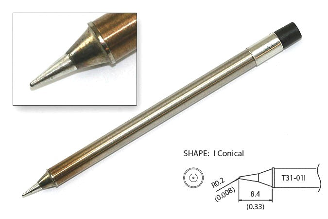 Hakko T31-01I Tip,Conical,R0.2 X 8.4mm, IH,450&degC/840&degF,FX-1001