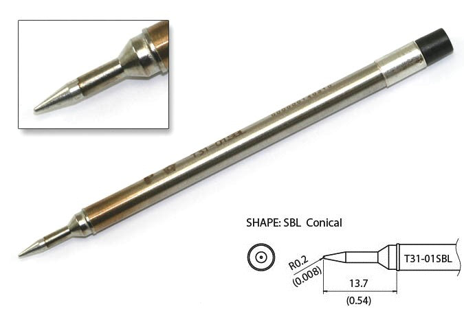 Hakko T31-01SBL Tip,Conical,R0.2 X 13.7mm, IH,450&degC/840&degF,FX-1001