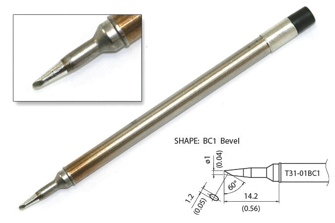 Hakko T31-02BC1 Tip,Bevel,1mm/60&deg X 14.2mm,IH,400&degC/750&degF,FX-1001