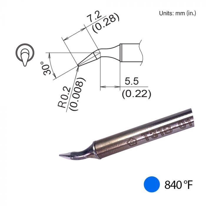 Hakko T31B-01JL02 Tip, Bent, R0.2mm/30&deg X 7.2mm X 8mm, IH, 450&degC/840&degF, FX-1001