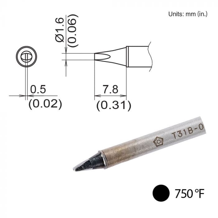 Hakko T31B-02D16 Tip, Chisel, 1.6 X 10mm, IH, 400&degC/750&degF, FX-1001