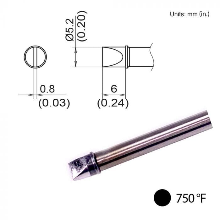 Hakko T31B-02D52 Tip, Chisel, 5.2 X 7.8mm, IH, 400&degC/750&degF, FX-1001