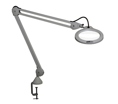 Luxo LFM LED G2 Round Magnifier, 3-Diopter, 45 inch, Clamp, Light Grey