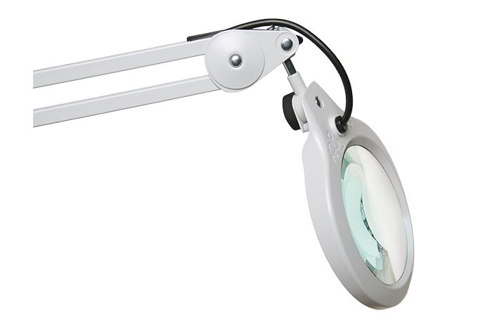 Luxo LFM LED G2 Round Magnifier, 5-Diopter, 30 inch, Clamp, Light Grey