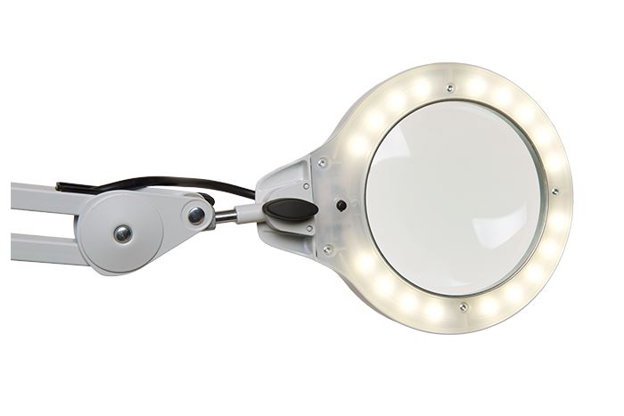 Luxo LFM LED G2 Round Magnifier, 5-Diopter, 30 inch, Clamp, Light Grey