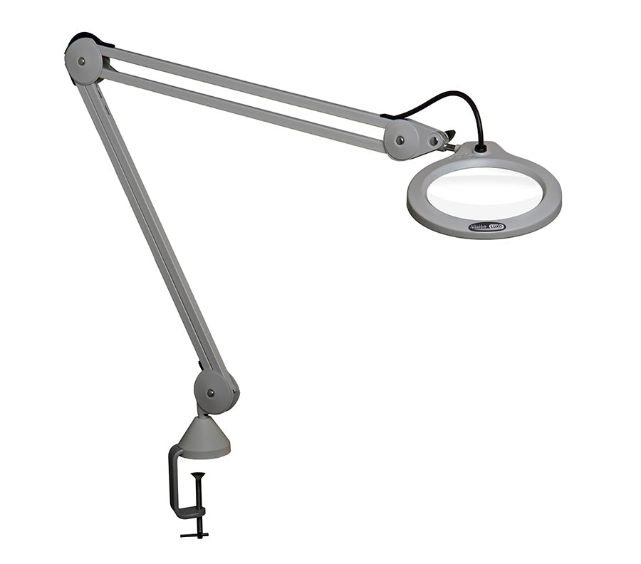 Luxo LFM LED G2 Round Magnifier, 5-Diopter, 45 inch, Clamp, Light Grey