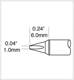 Metcal CVC-5CH0010P Soldering Cartridge, Chisel, 1mm x 6mm Long Groove, 35°, 500 Series