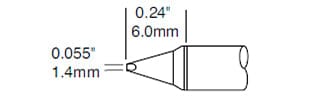 Metcal CVC-6CH0014P Soldering Cartridge, Chisel, 1.4mm x 6mm Long Groove, 35°, 600 Series