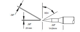 Metcal CVC-7BV6005A Soldering Cartridge, Bevel, 0.5mm x 14mm Long Groove, 60°, 700 Series