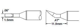 Metcal CVC-8CH0015R Soldering Cartridge, Chisel, Reach, 1.5mm x 12mm Long Groove 30°, 800 Series