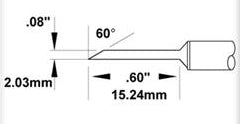 Metcal SMC-5HF6020S Soldering Cartridge, Hoof, Long, 2mm, 60°, 500 Series