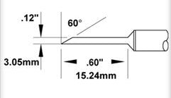 Metcal SMC-7HF6030S Soldering Cartridge, Hoof, Long, 3mm, 60°, 700 Series