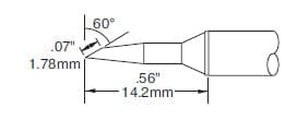 Metcal STTC-847 Soldering Cartridge, Long Reach Bevel 60°, 800 Series