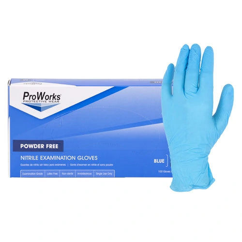 ProWorks® Blue Nitrile 4 Mil Exam Gloves, Powder-Free, 100 ct. Box