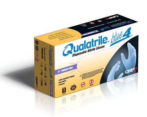 Qualatrile 4 Mil Blue Nitrile 9" Powder Free Gloves, 100 Count Box, 2X-Large