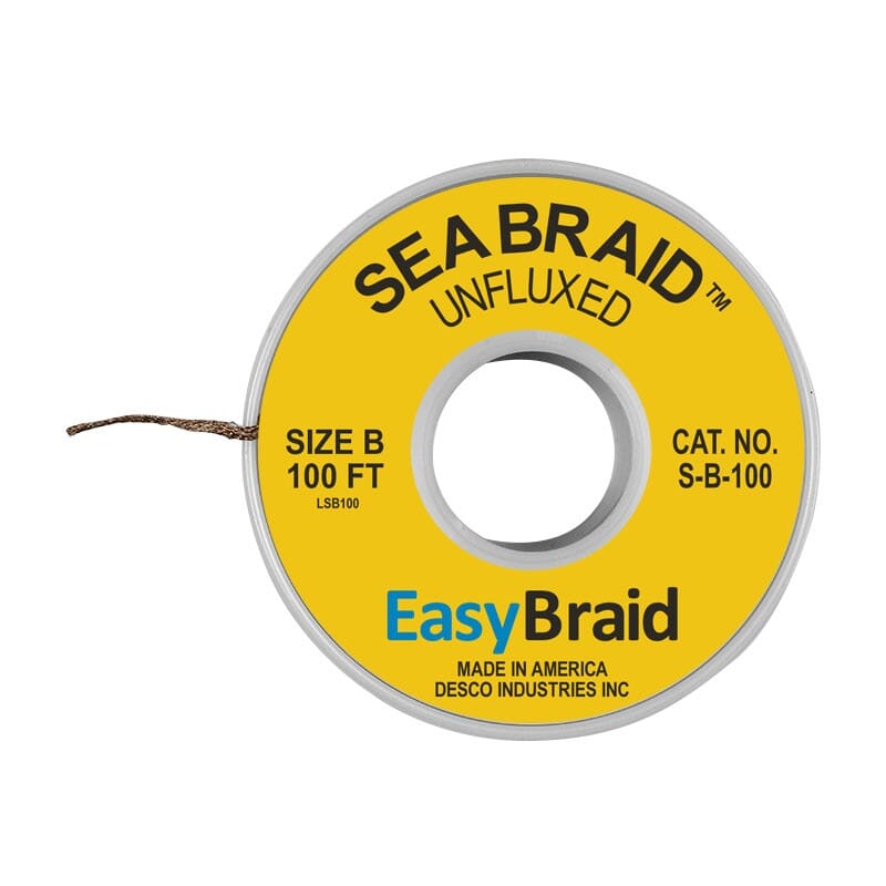 Sea Braid Unfluxed Desoldering Braid, 0.05 wide x 100'