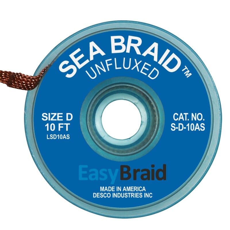 Sea Braid Unfluxed Desoldering Braid, 0.1 wide x 10', Anti-Static