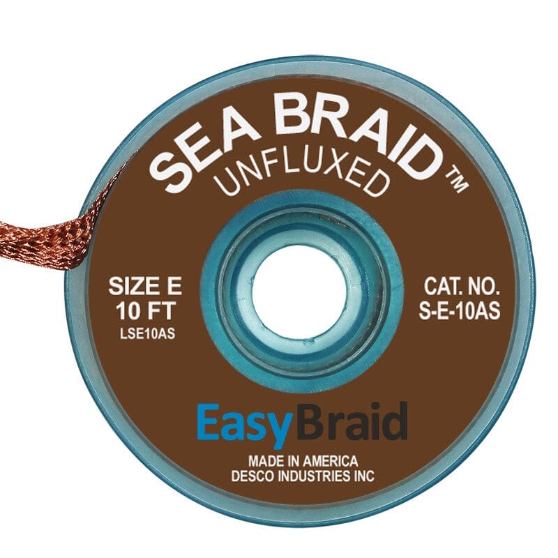 Sea Braid Unfluxed Desoldering Braid, 0.125 wide x 10', Anti-Static