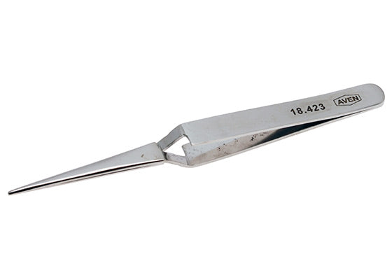 Self-Locking Tweezers, Straight Narrow Tips, 4-1/2"