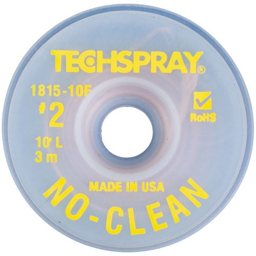 Techspray NoClean Desoldering Braid 1815-10F, 10', #2 Yellow, .055" (1.4mm)