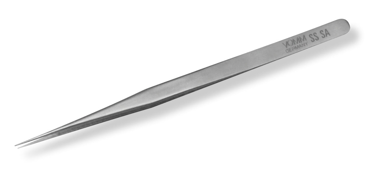 Vomm Precision Tweezers SS-SA, Straight Long Thin, Fine Tips, 5-1/2 inch, Stainless Steel